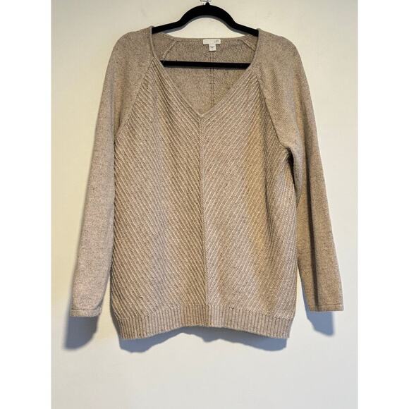 J.Jill Womens V-Neck Cotton Linen Bkend Sweater Beige Minimalist Basic SIZE L - Picture 1 of 7